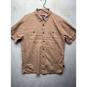 Patagonia Back Step Shirt Mens M Orange Hemp Blend Button Up Short Sleeve Summer